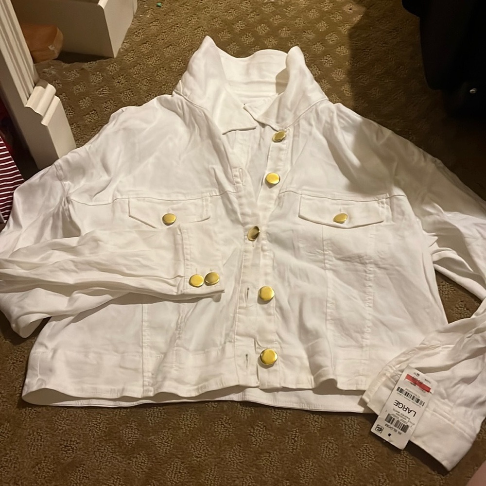 white buttoned jacket